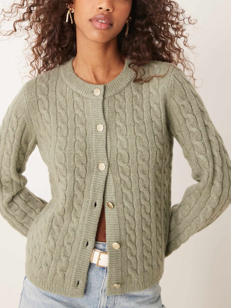 Abercrombie & Fitch Button Up Knit Cardigan Sweater Chunky Gold Buttons Green